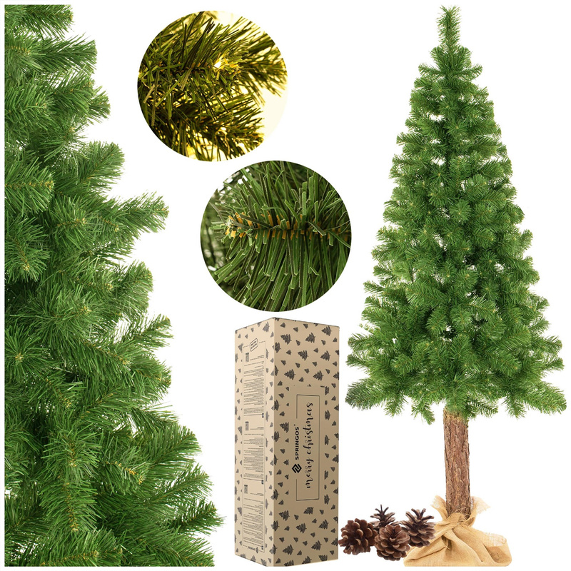 Choinka na pniu 180 cm sztuczna sosna premium gęsta ze stojakiem i jutą