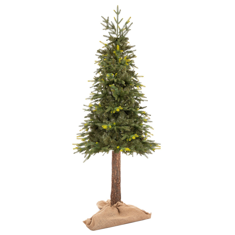 Choinka sztuczna na pniu 220 cm świerk naturalny ze stojakiem nowoczesny