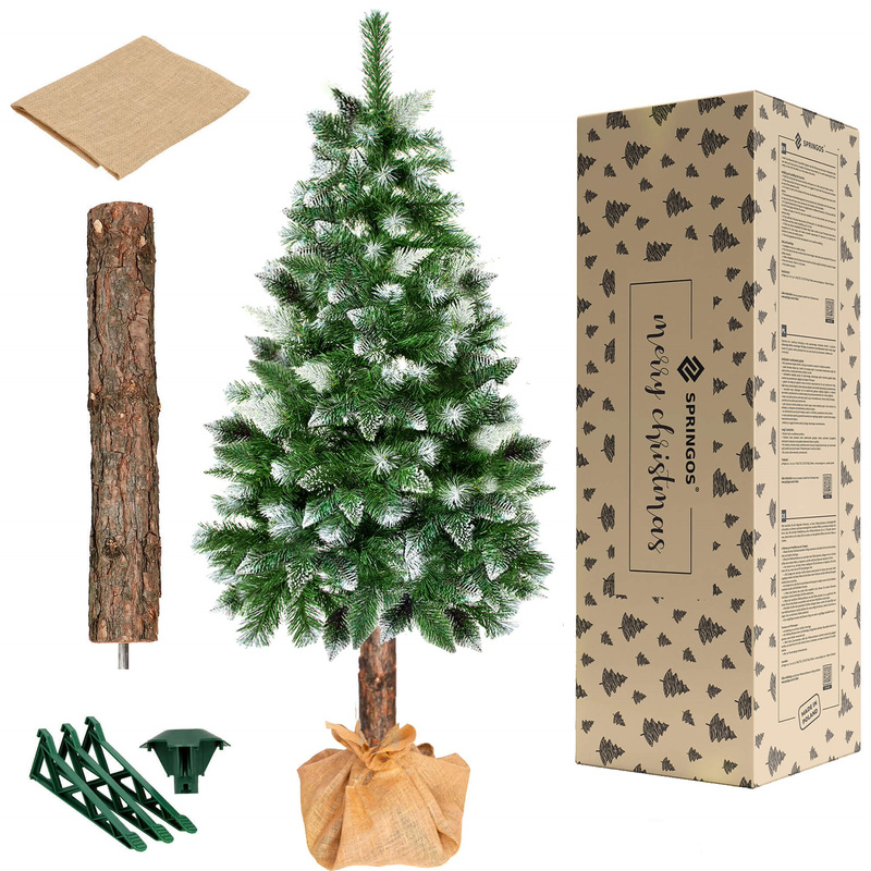 Choinka na pniu 180 cm sztuczna sosna diamentowa ośnieżona