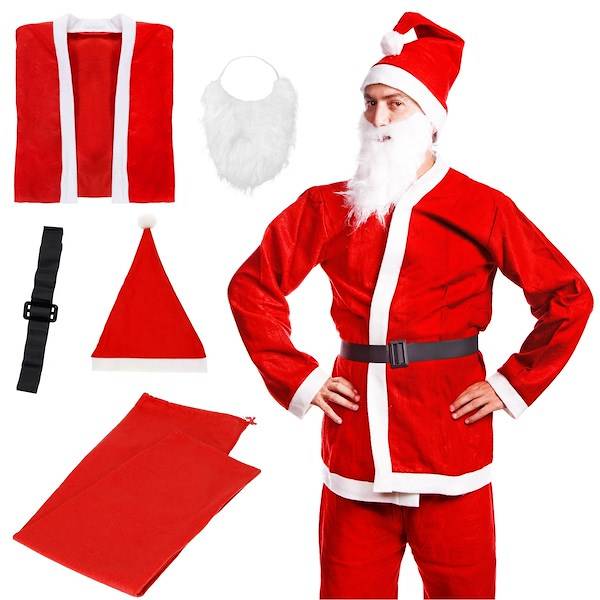 Strój świętego Mikołaja 7 elementowy z brzuchem czerwony kostium