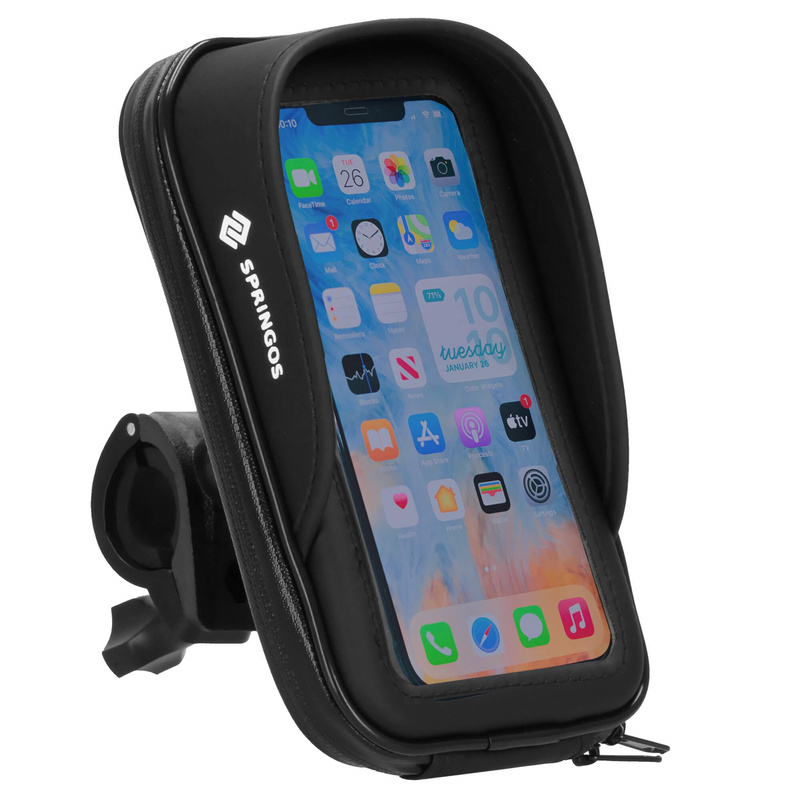 Saszetka rowerowa na kierownicę z uchwytem na telefon, etui wodoodporne, czarne